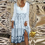 Robe bohème longue femme à imprimé floral, rose, bleu ou jaune, bleu
