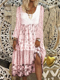 Robe bohème longue femme à imprimé floral, rose, bleu ou jaune, rose