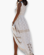 Robe midi bohème femme à détails en dentelle, beige ou blanc