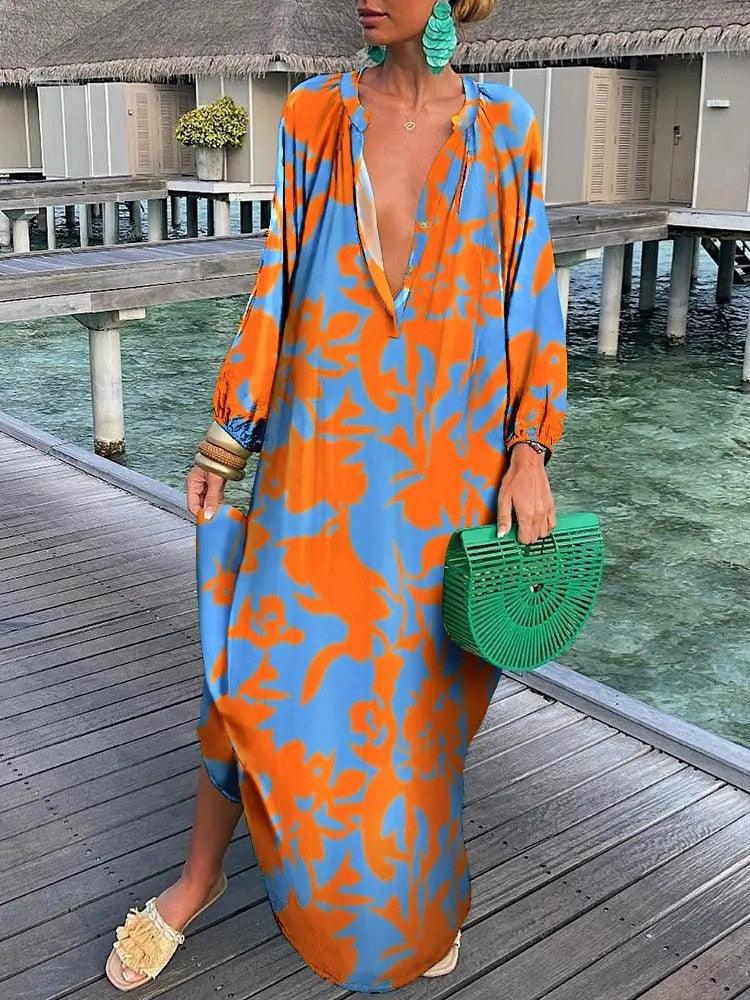 Robe bohème femme fluide, six coloris, du S au 2XL, orange