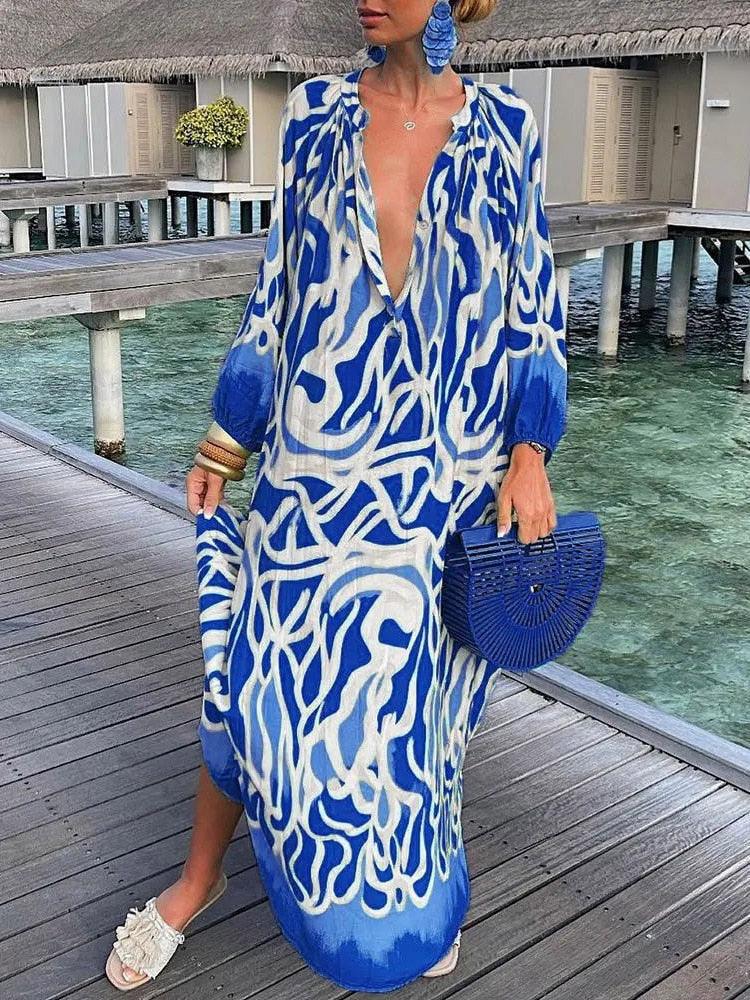 Robe bohème femme fluide, six coloris, du S au 2XL, bleu