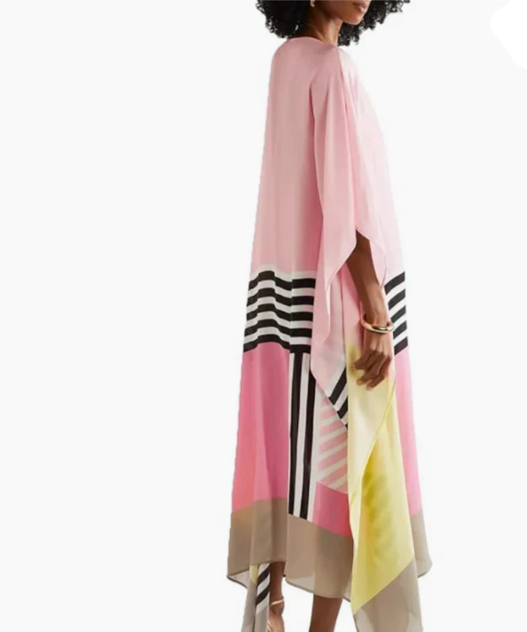 Robe caftan longue à rayures, rose bonbon, du XS au 2XL