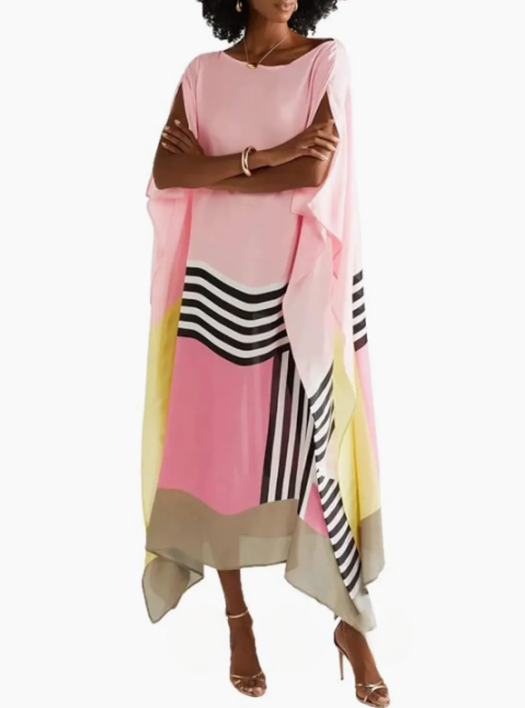 Robe caftan longue à rayures, rose bonbon, du XS au 2XL