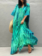 Robe caftan longue femme à manches larges, coupe ample, vert