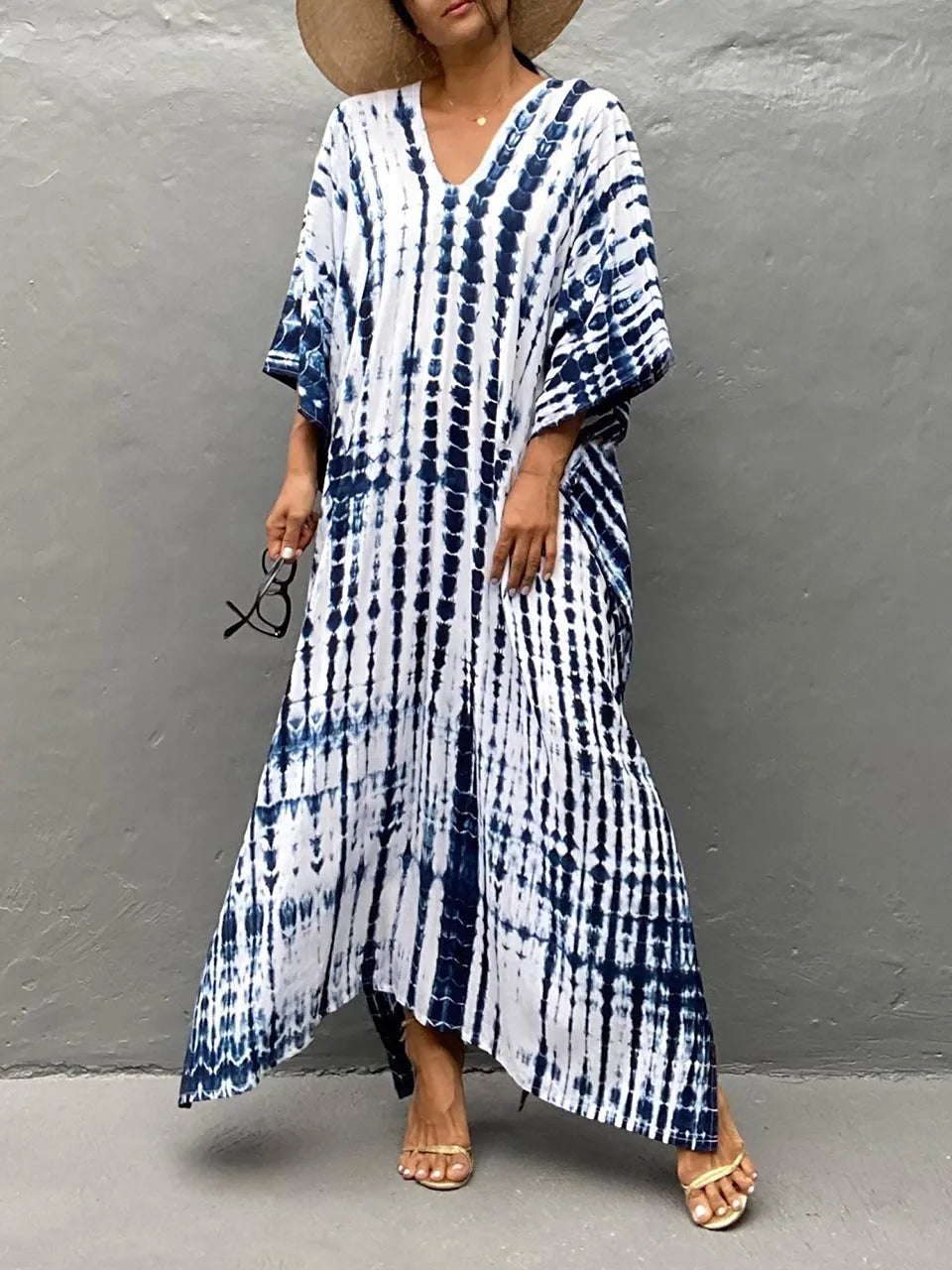 Robe caftan longue femme à manches larges, coupe ample