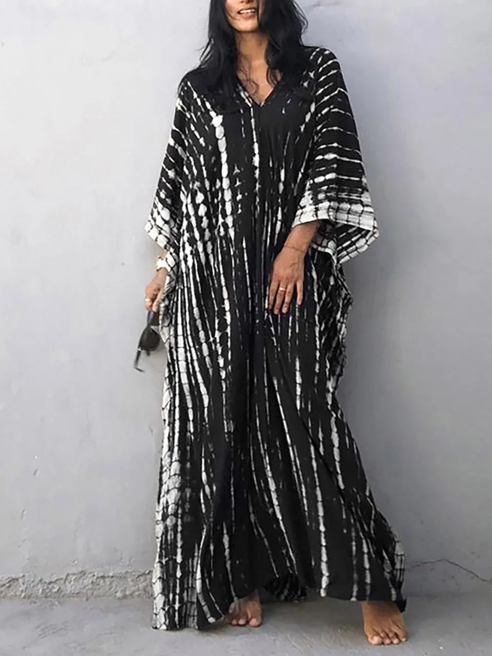 Robe caftan longue femme à manches larges, coupe ample