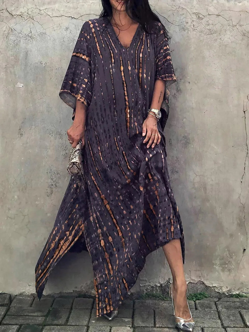 Robe caftan longue femme à manches larges, coupe ample