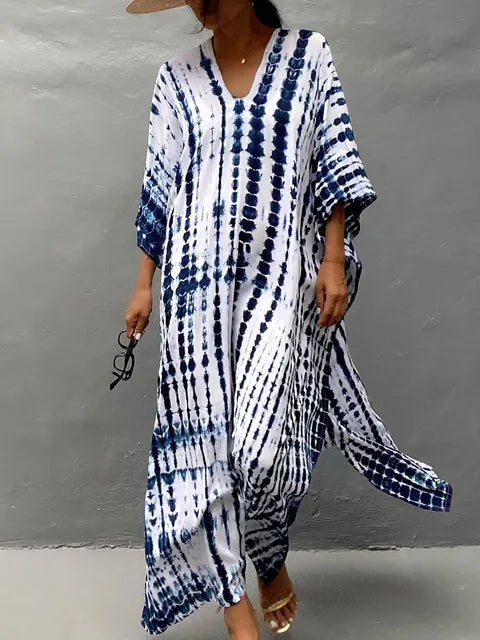 Robe caftan longue femme à manches larges, coupe ample, blanc