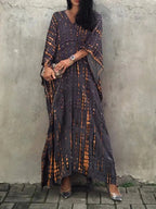 Robe caftan longue femme à manches larges, coupe ample, gris