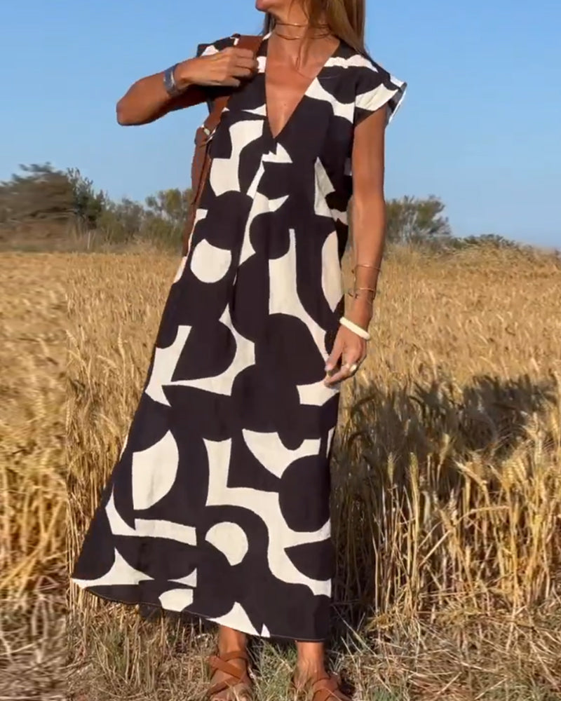 Robe imprimée femme à col V, six coloris, du S au 3XL