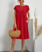 Robe courte femme à manches courtes, huit coloris, du S au 2XL, rouge