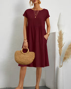 Robe courte femme à manches courtes, huit coloris, du S au 2XL, bordeaux