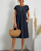 Robe courte femme à manches courtes, huit coloris, du S au 2XL, bleu marine