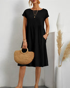 Robe courte femme à manches courtes, huit coloris, du S au 2XL, noir