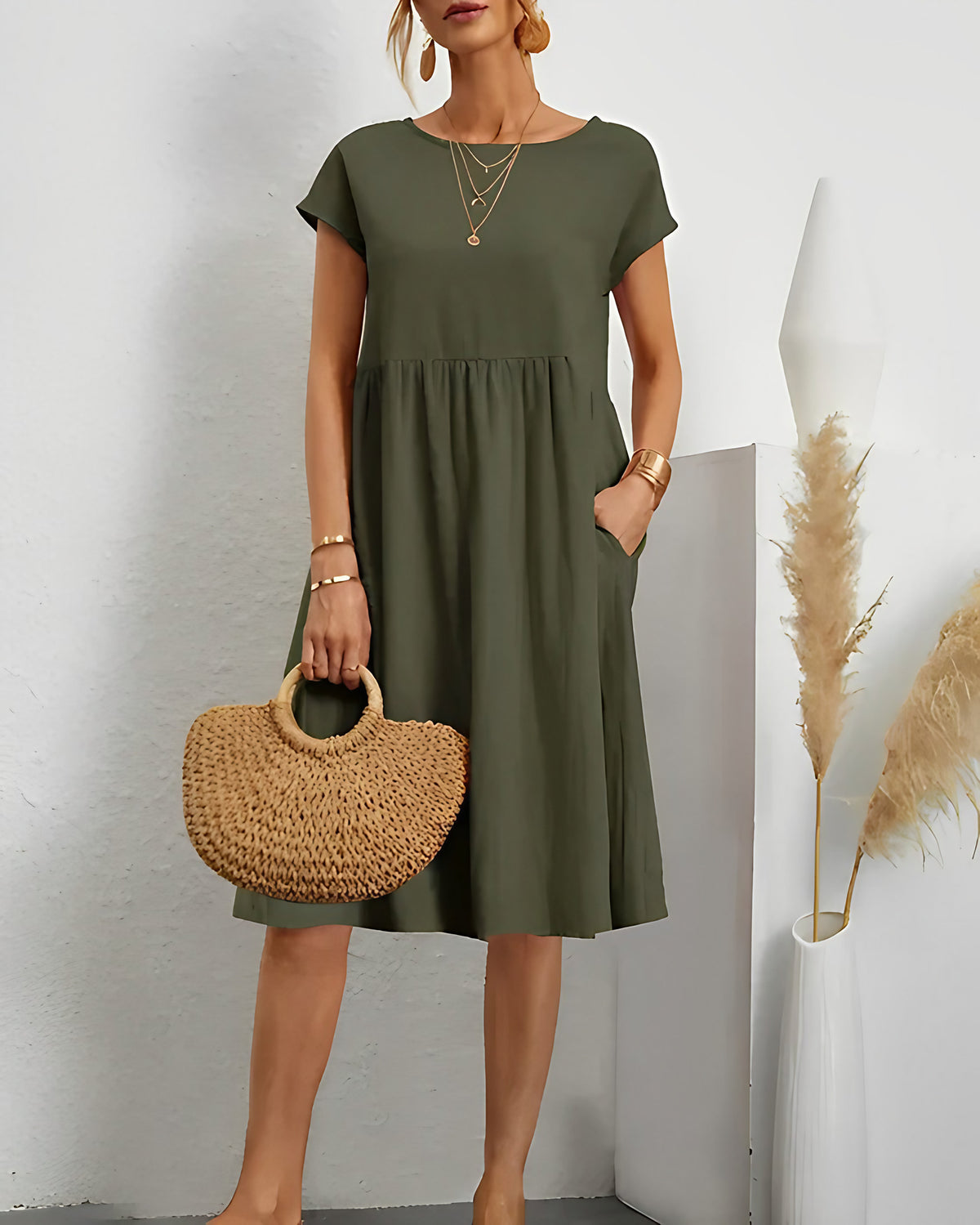 Robe courte femme à manches courtes, huit coloris, du S au 2XL, vert