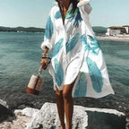 Robe chemise blanche d'été, manches longues transparentes