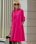 Robe chemise femme à ligne fluide, six coloris, du S au 2XL, rouge rosé