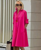 Robe chemise femme à ligne fluide, six coloris, du S au 2XL, rouge rosé
