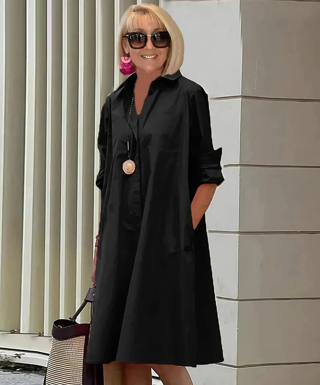 Robe chemise femme à ligne fluide, six coloris, du S au 2XL, noir