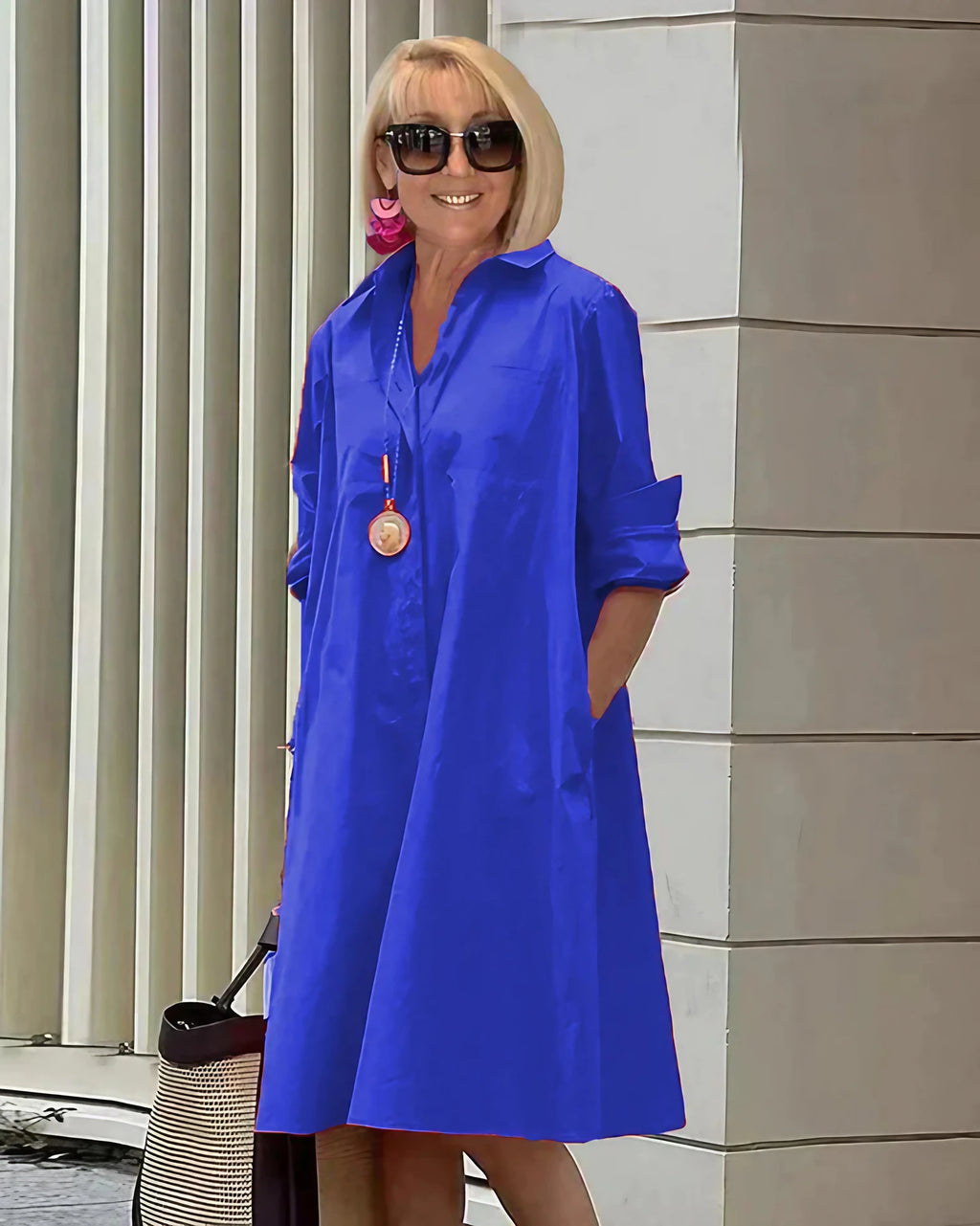 Robe chemise femme à ligne fluide, six coloris, du S au 2XL, bleu foncé