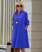 Robe chemise femme à ligne fluide, six coloris, du S au 2XL, bleu foncé