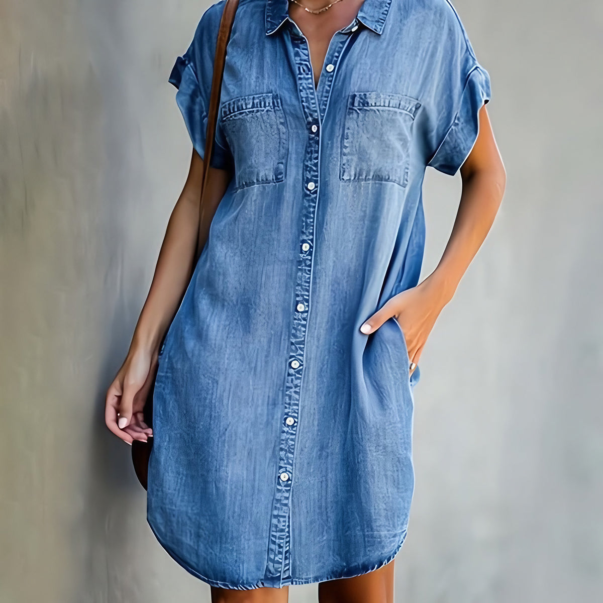Robe chemise en jean léger, coupe ample, poches poitrine