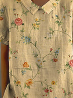 Robe chemise femme fleurie rétro, coupe ample, robe ou haut