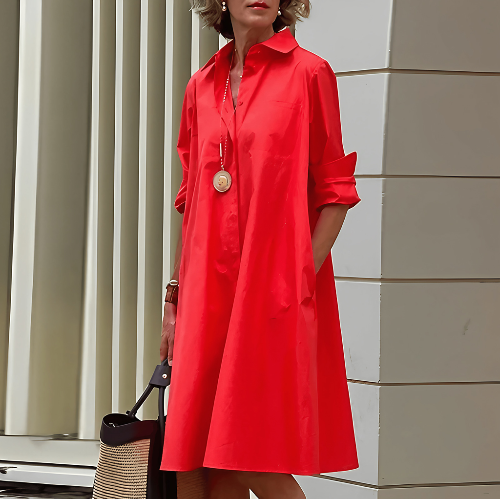 Robe chemise femme à manches 3/4 et ceinture amovible, rouge