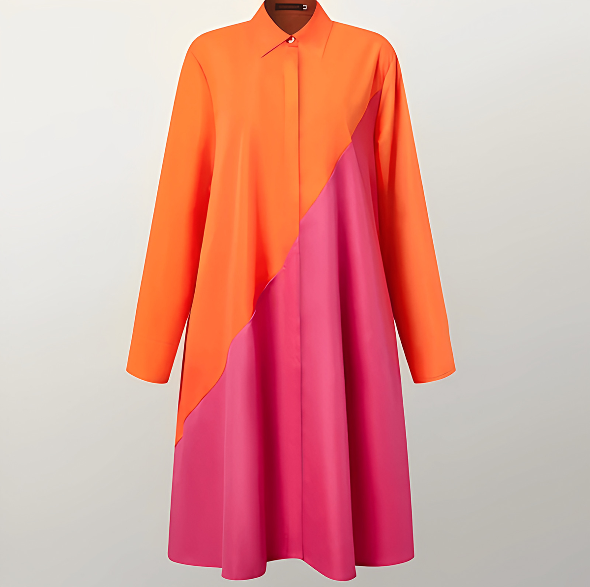Robe chemise femme à manches 3/4 et ceinture amovible, orange et rose