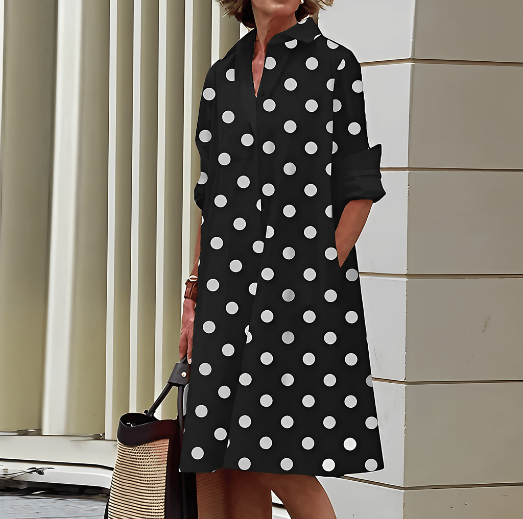 Robe chemise femme à manches 3/4 et ceinture amovible, noir et blanc