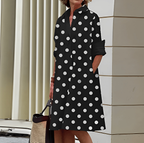 Robe chemise femme à manches 3/4 et ceinture amovible, noir et blanc