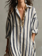 Robe chemise longue rayée femme, coupe ample avec poches