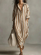 Robe chemise longue rayée femme, coupe ample avec poches, rouge
