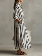 Robe chemise longue rayée femme, coupe ample avec poches