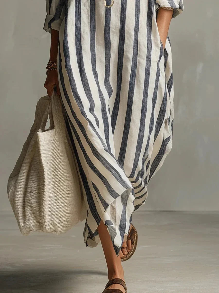Robe chemise longue rayée femme, coupe ample avec poches