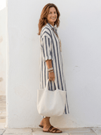 Robe chemise longue rayée femme, coupe ample avec poches