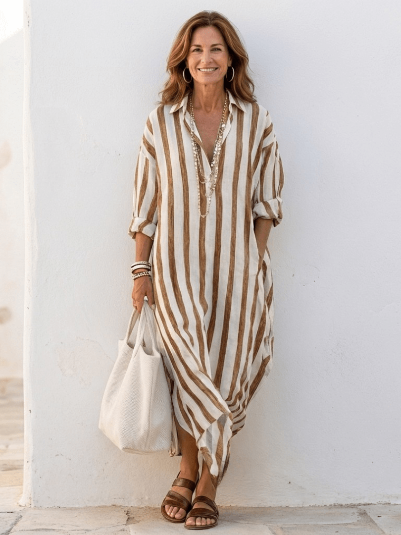 Robe chemise longue rayée femme, coupe ample avec poches