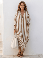 Robe chemise longue rayée femme, coupe ample avec poches