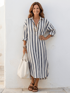 Robe chemise longue rayée femme, coupe ample avec poches