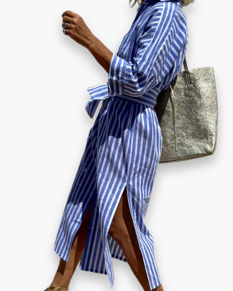 Robe chemise longue à rayures, coupe fluide, trois coloris