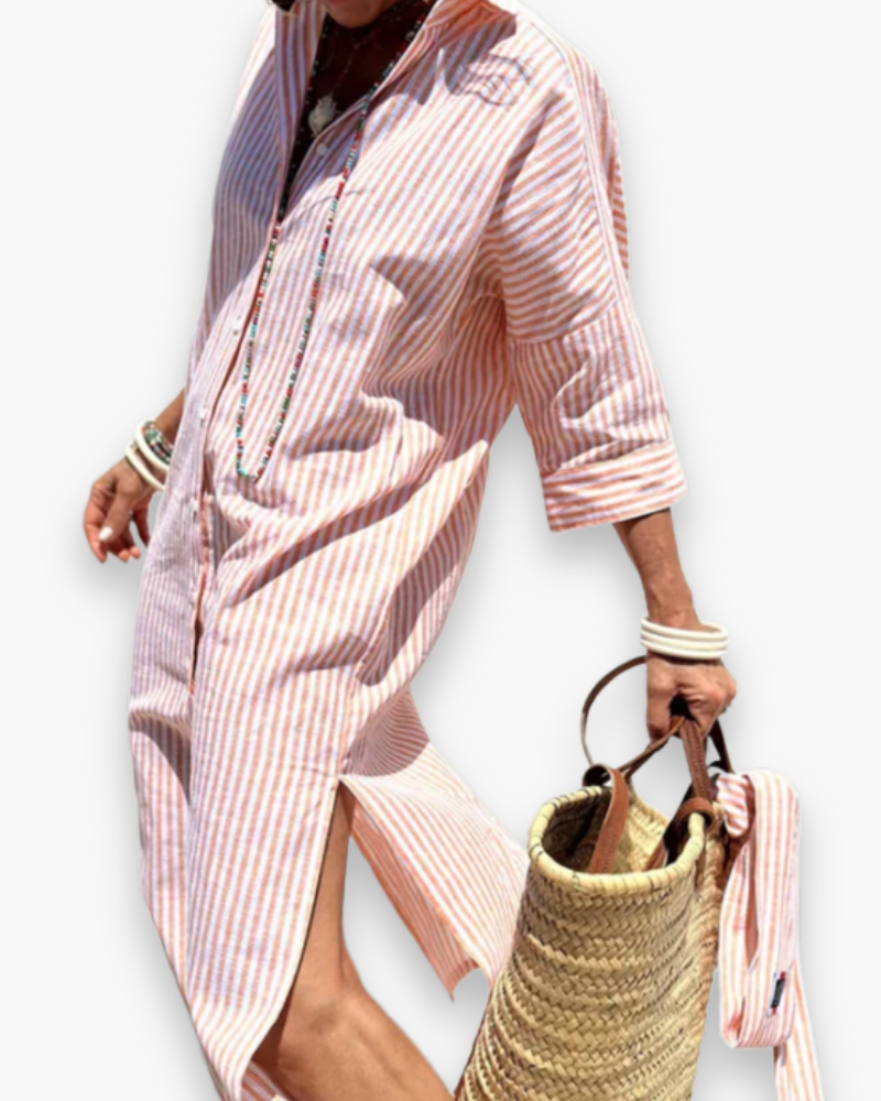 Robe chemise longue à rayures, coupe fluide, trois coloris