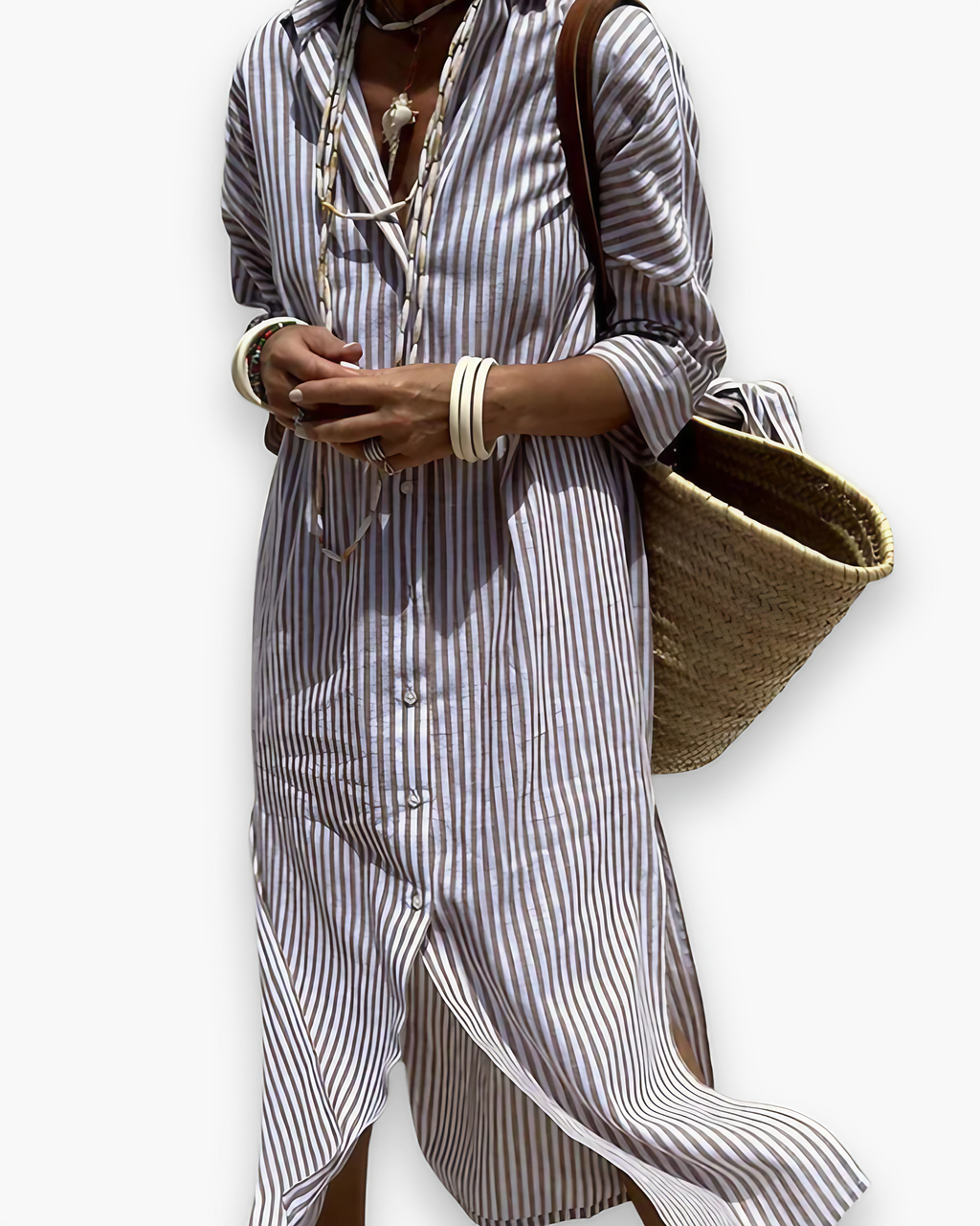 Robe chemise longue à rayures, coupe fluide, trois coloris, violet