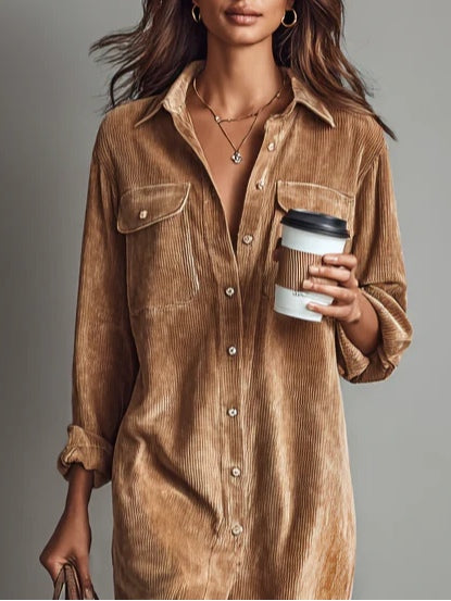 Robe chemise midi femme à manches longues, trois coloris