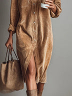 Robe chemise midi femme à manches longues, trois coloris