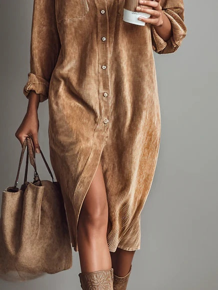 Robe chemise midi femme à manches longues, trois coloris
