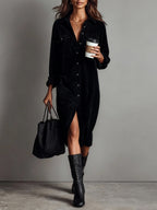 Robe chemise midi femme à manches longues, trois coloris, noir