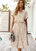 Robe chemise midi femme, coupe fluide, huit coloris, beige