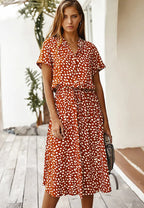 Robe chemise midi femme, coupe fluide, huit coloris, orange