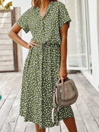 Robe chemise midi femme, coupe fluide, huit coloris, vert