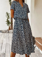 Robe chemise midi femme, coupe fluide, huit coloris, bleu marine